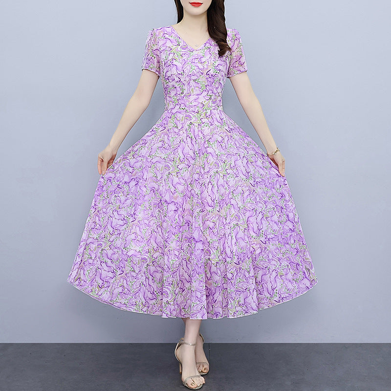 Robe florale en mousseline de soie printemps et automne