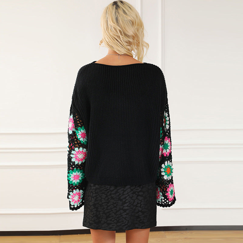 Pull tricoté au crochet floral pour femme, automne et hiver, pull ample et décontracté