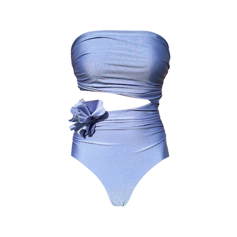 Maillot de bain à découpes et licou à décoration florale pour femmes, vacances à la plage