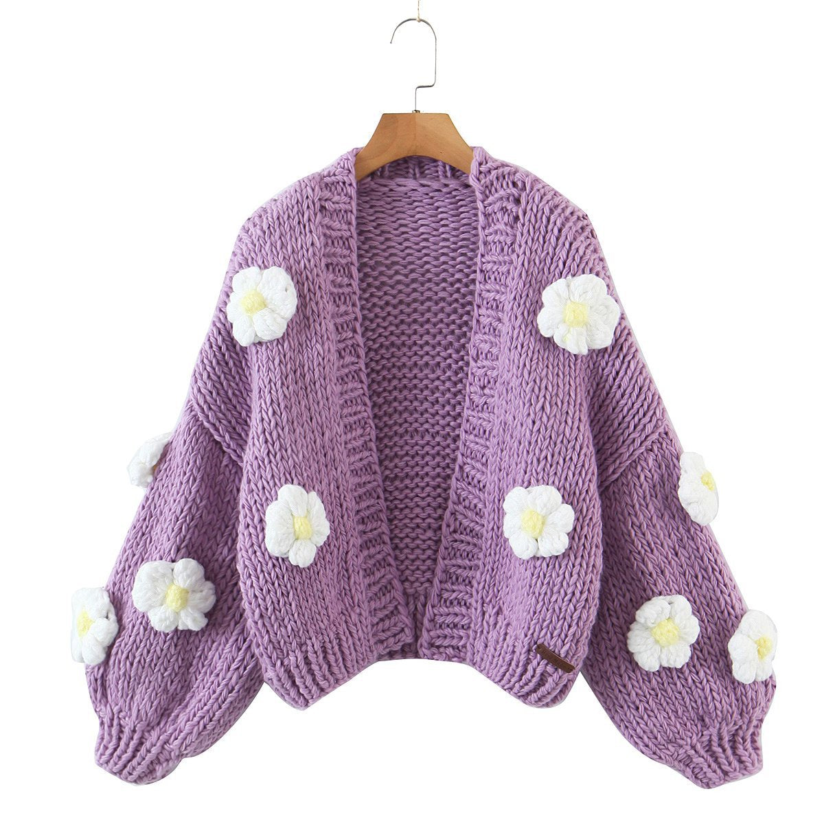 Autumn Three Color Handmade Puff Floral Thick Thread Sweater