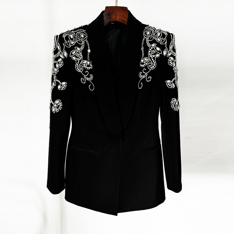 Robe blazer fendue en perles et strass exquise en queue de poisson