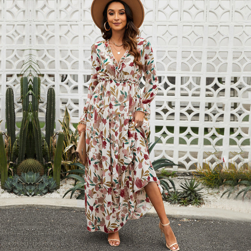 Vestido de tul con flores para mujer Vestido de gasa informal holgado para mujer