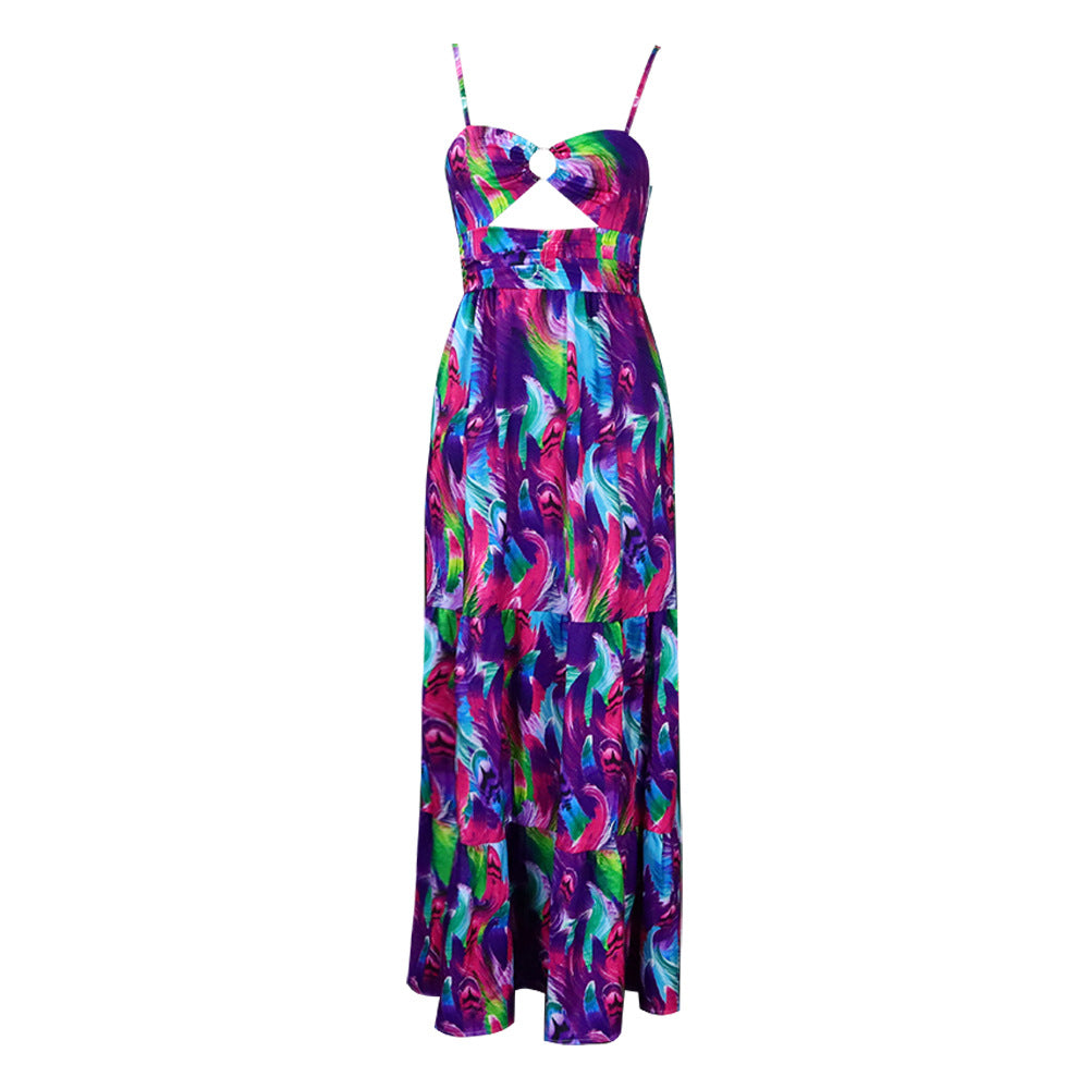 Summer Maxi Dress Spaghetti Strap Floral Print Sexy Large Swing Dress