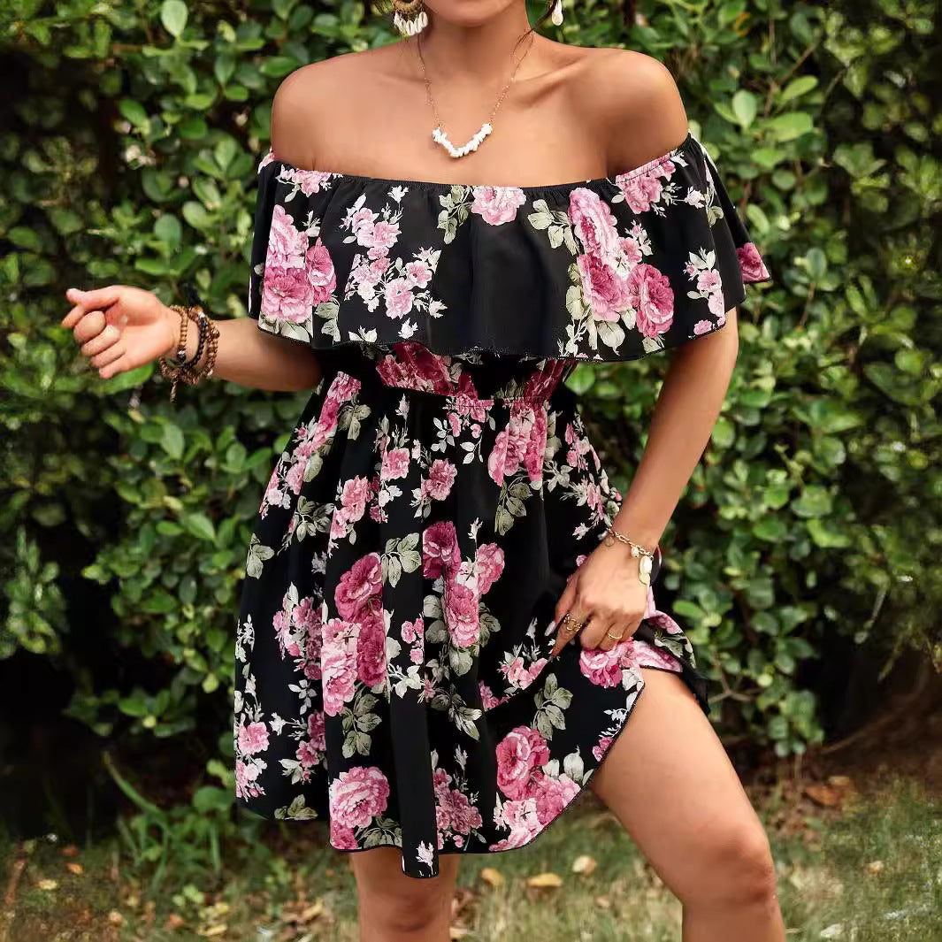 Robe d'été élégante à épaules dénudées pour femme, imprimé floral, pour les vacances