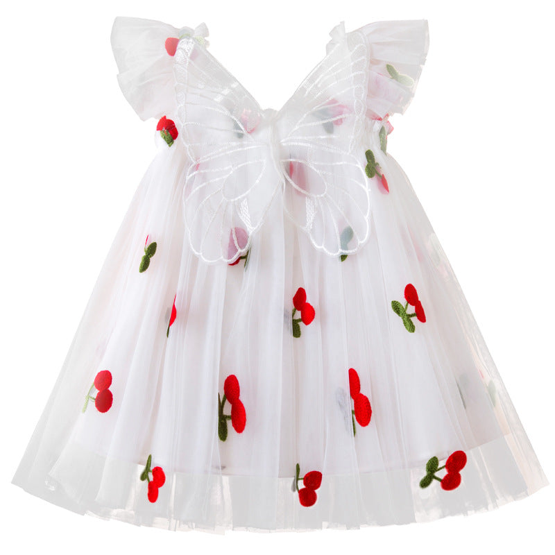 Robe de princesse mignonne avec ailes de papillon pour fille, petite cerise