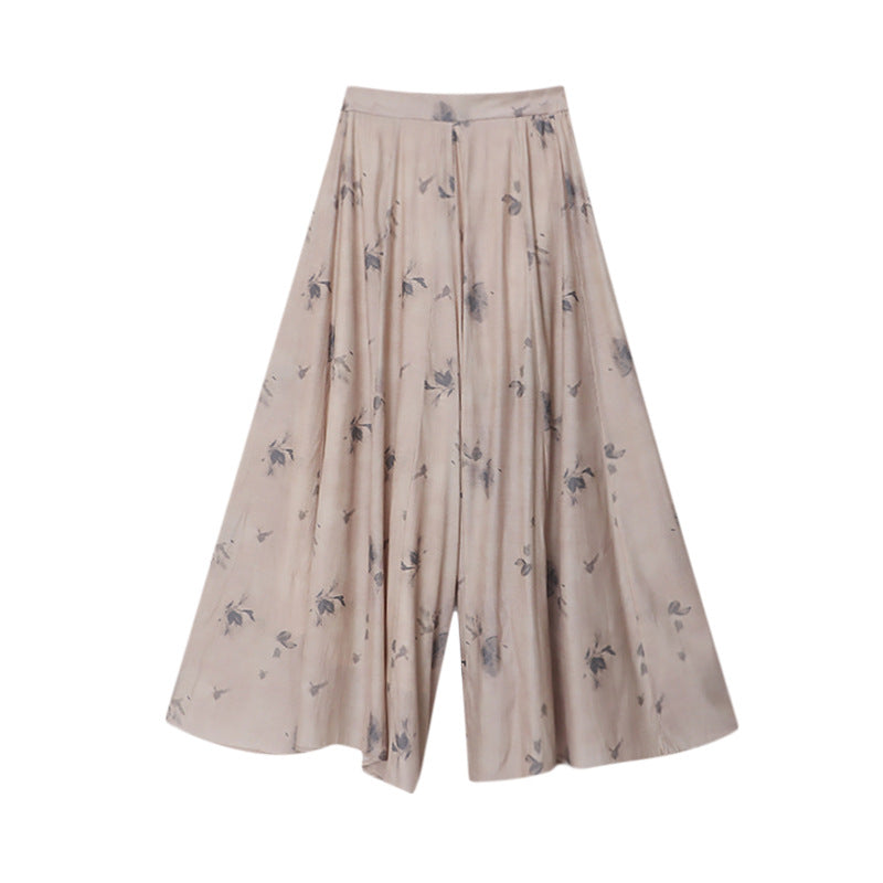 Chinese Zen Ink Painting Floral Drape Wide Leg Skort Early Spring