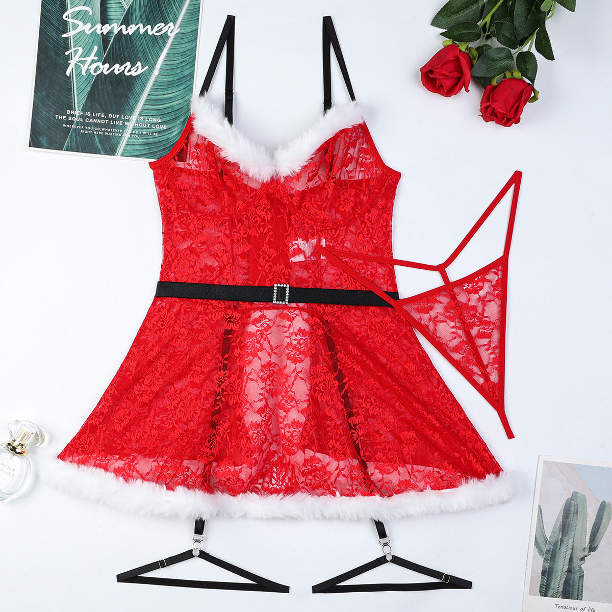 High Quality Christmas Clothes Year Halter Skirt Lace Contrast Color Cute Skirt With Leg Ring Women