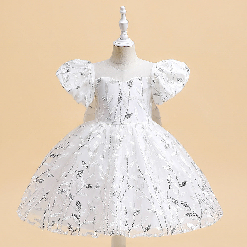 Robe de princesse à manches bouffantes brodées à la mode pour filles