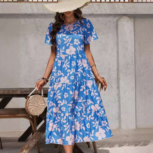 Robe élégante à volants multicouches à grandes fleurs pour femmes