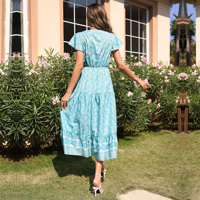 Vestido de verano ajustado de largo medio con estampado floral para mujer