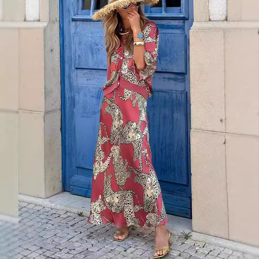 Conjunto de falda con hebilla y estampado de otoño para mujer