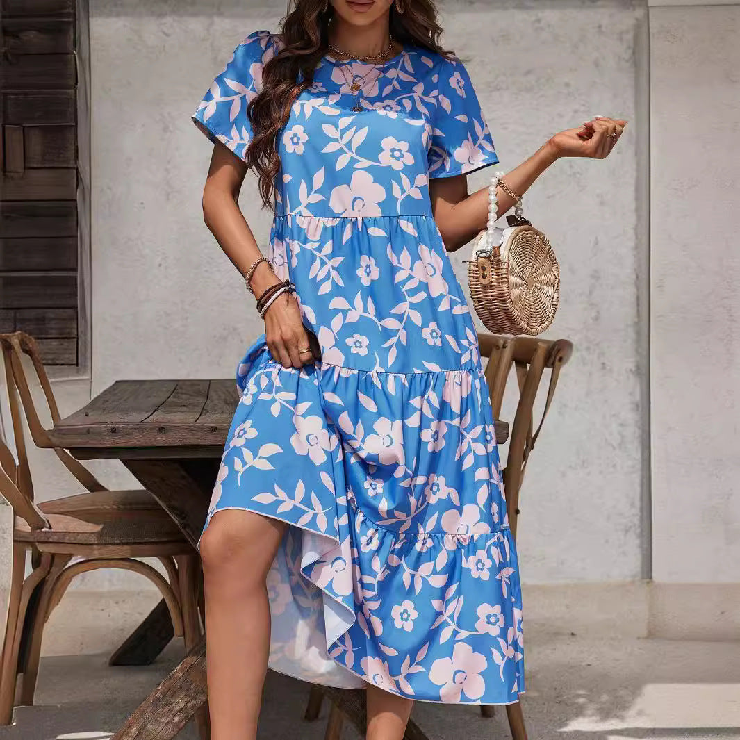 Robe élégante à volants multicouches à grandes fleurs pour femmes