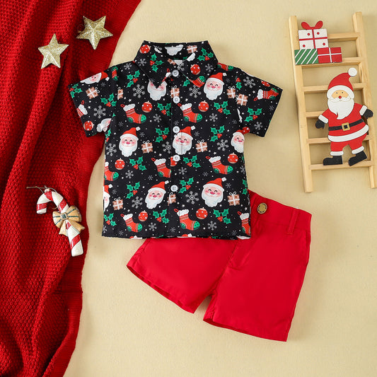 Chemise imprimée à manches courtes pour garçons, vêtements de noël pour enfants