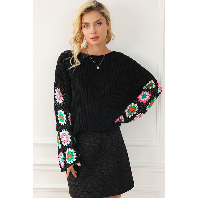 Pull tricoté au crochet floral pour femme, automne et hiver, pull ample et décontracté