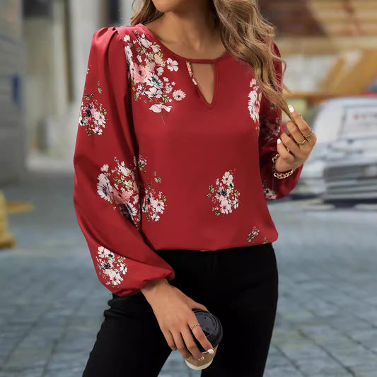 Camisa elegante de manga larga con estampado de linterna para mujer, la más vendida en ropa de primavera y otoño