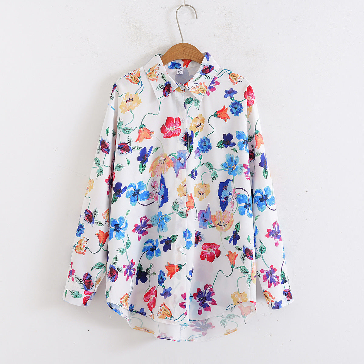 Camisa de manga larga con cuello holgado y estampado floral para mujer