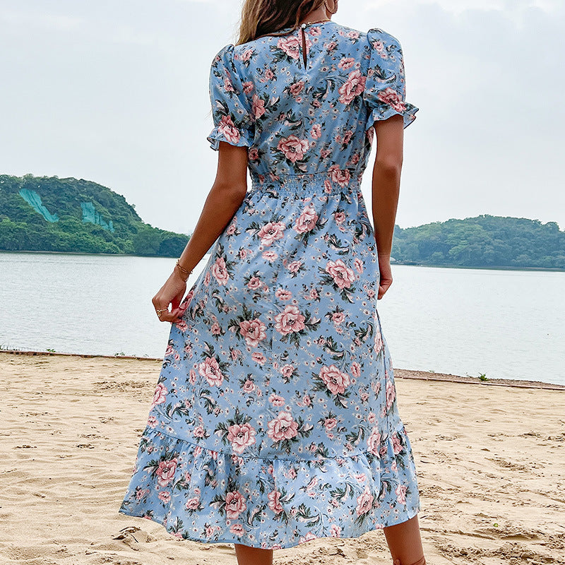 Blue Dress Slimming Summer Seaside Holiday Women Clothing