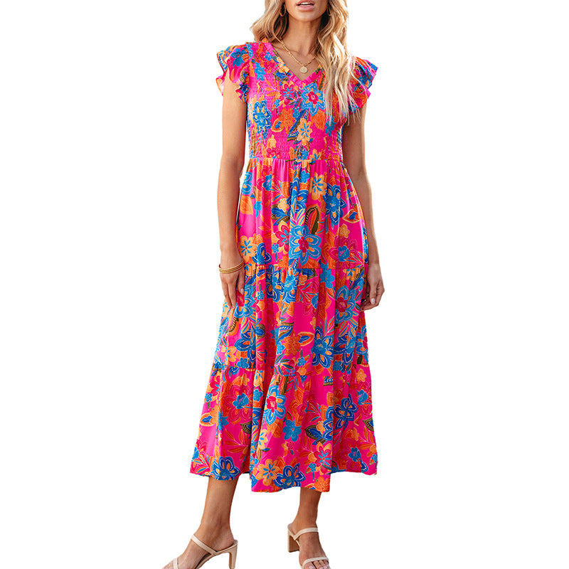 Verano fresco dulce vacaciones para mujer vestido sin mangas con estampado floral para mujer