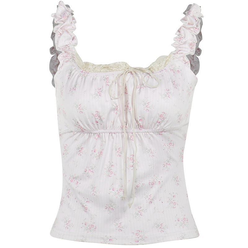 Gilet à bretelles avec nœud Floral pour femmes, Sexy, coupe cintrée, doux, élégant, haut décontracté