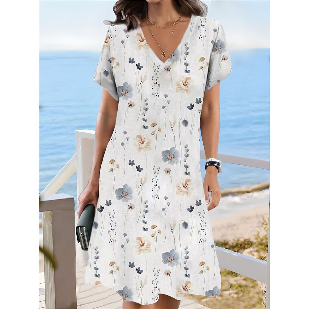 Robe T-shirt pour femmes, Style européen et américain, décontractée, florale