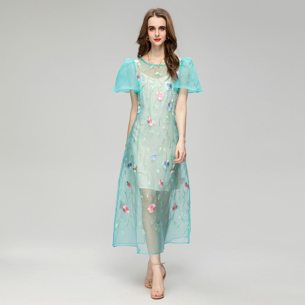 Ruyi Yarn Exquisite Embroidery Floral Two-piece Set Dress