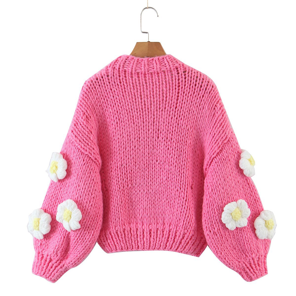 Autumn Three Color Handmade Puff Floral Thick Thread Sweater