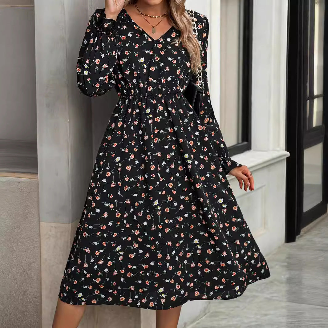 Robe à taille pivotante élégante à imprimé floral pour femme, vêtement pour femme, printemps-automne