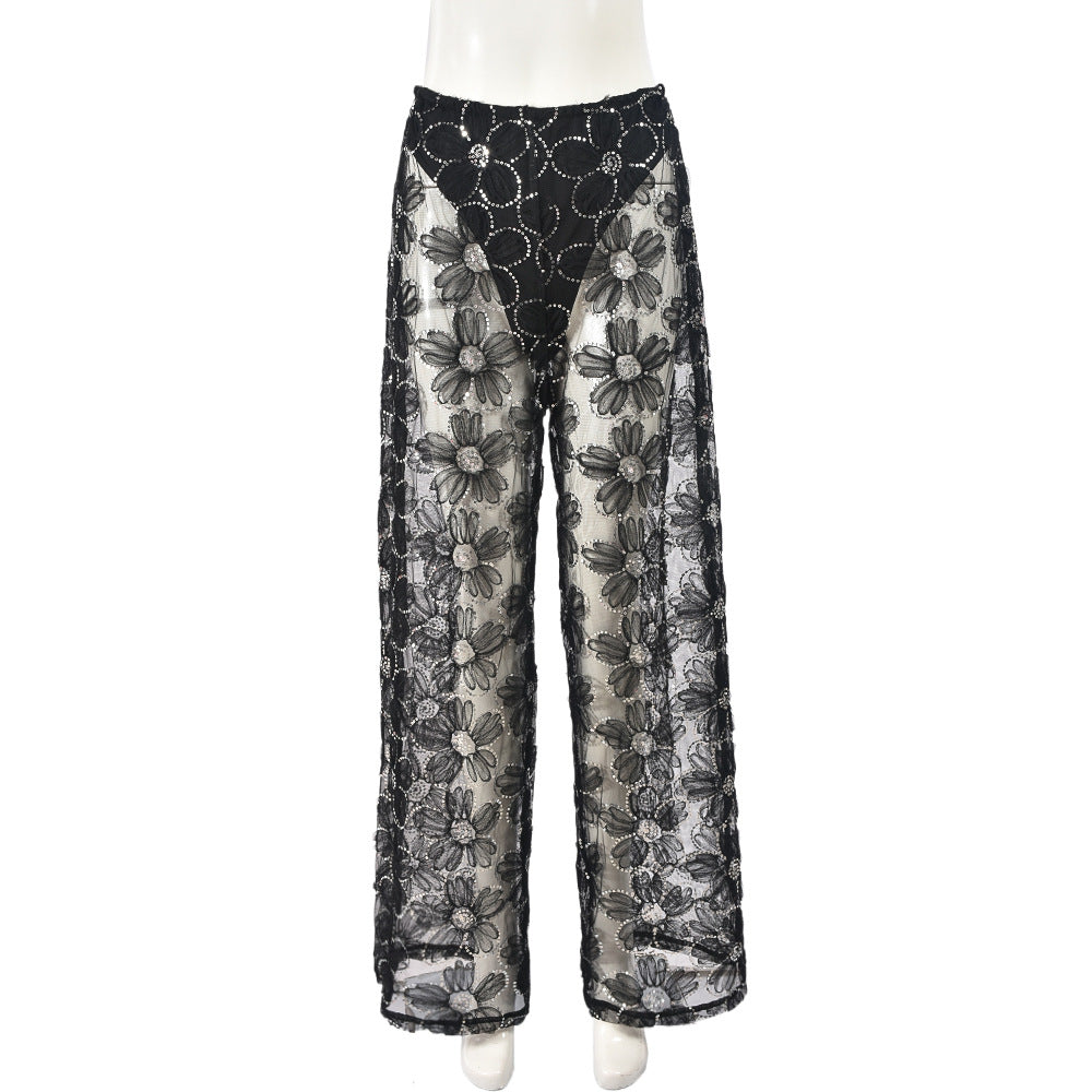 Pantalon de Noël en maille à paillettes, motif floral, sous-vêtements, pantalon une pièce