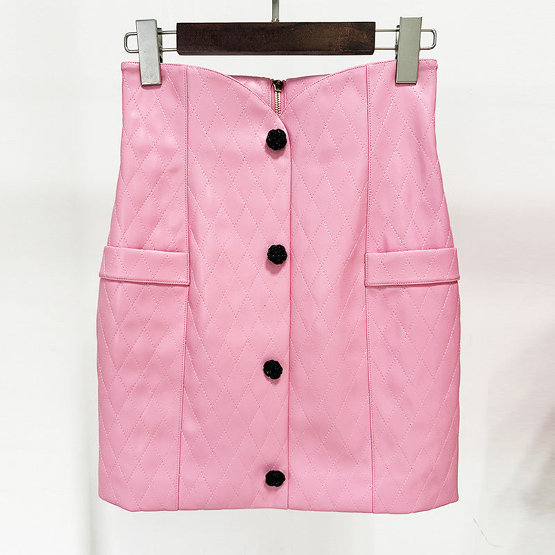 Veste courte en cuir avec décoration florale et étoile, boucle rose, losange