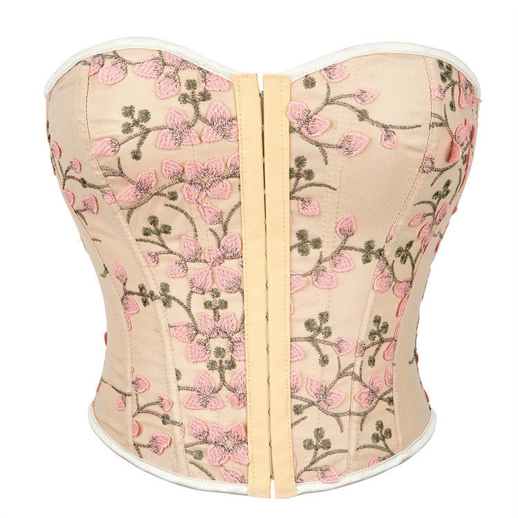 Apricot Color Printed Petal Pattern Women Tube Top Chest Support Sexy Top