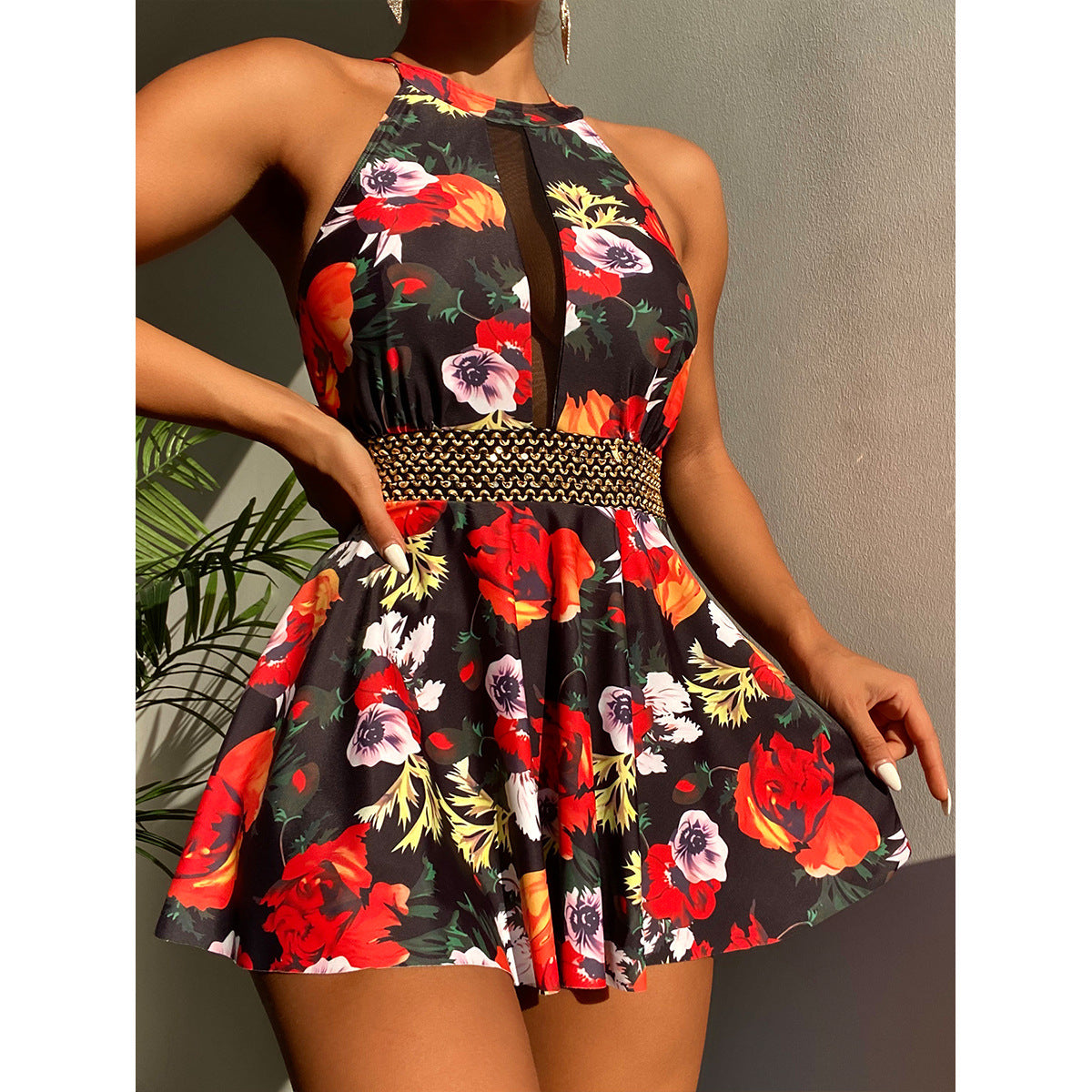 Conservative Swimsuit Printed Swimsuit Women One Piece Beach Dress Swimwear