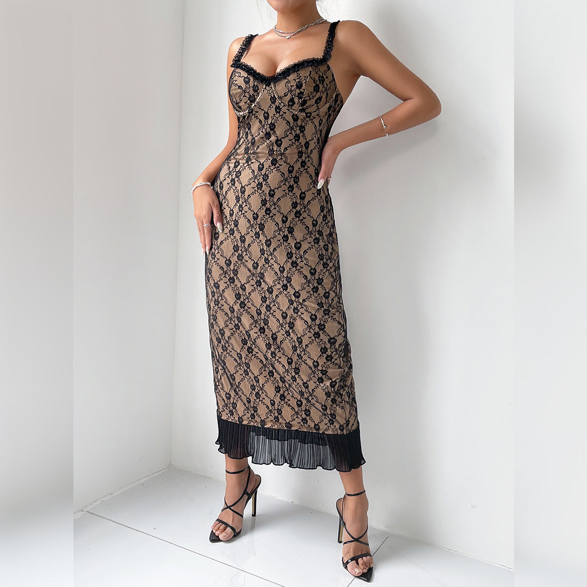 Travel Comfortable Breathable Lace Long Lace Sexy Sling Dress Women