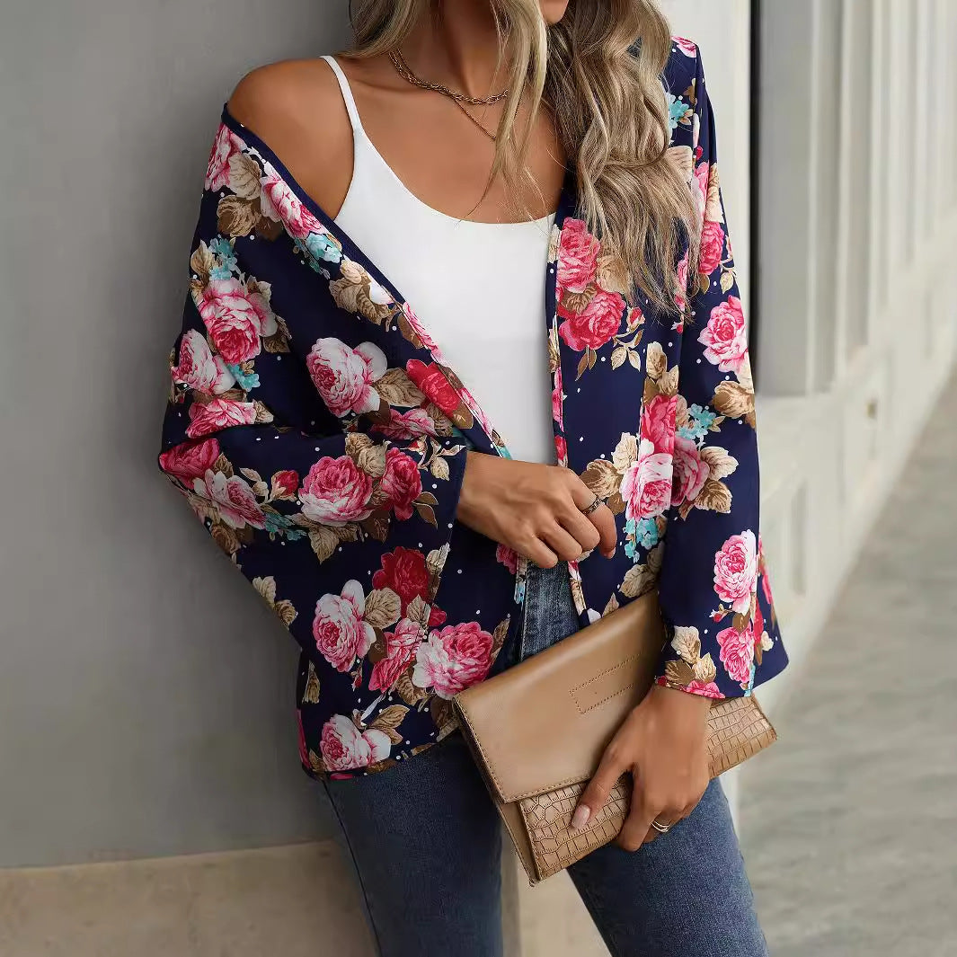 Ropa de mujer Best Seller Primavera Otoño Camisa de mujer con cuello en V y estampado floral y mangas acampanadas