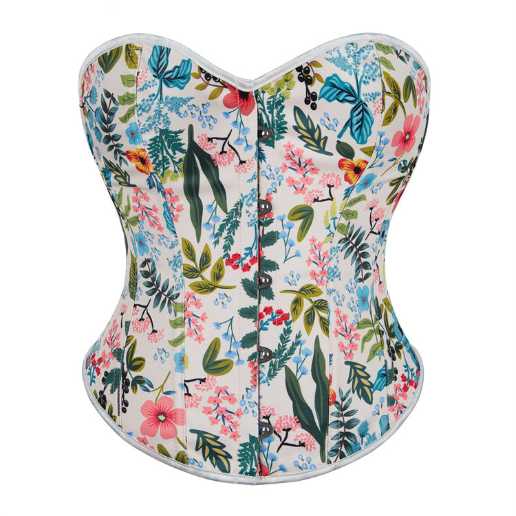 Black Plant Floral Plants Pattern Plastic Bone Court Body Shaping Clothes Corset Body Shaping