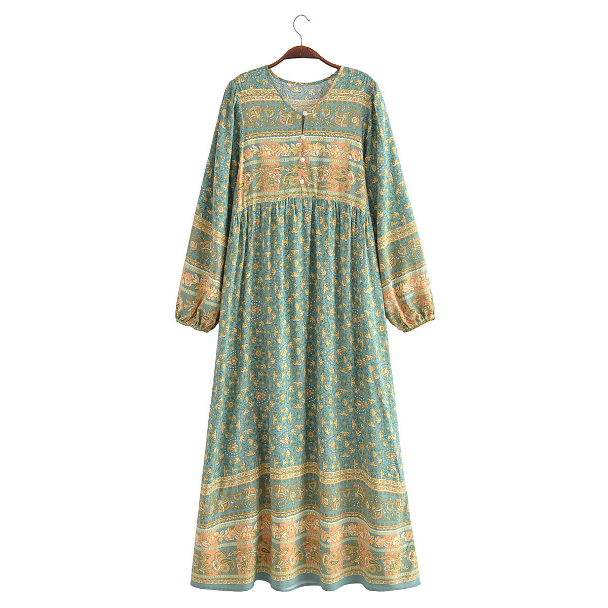 Bohemian Fall Women Clothing Rayon Positioning Printed Maxi Dress