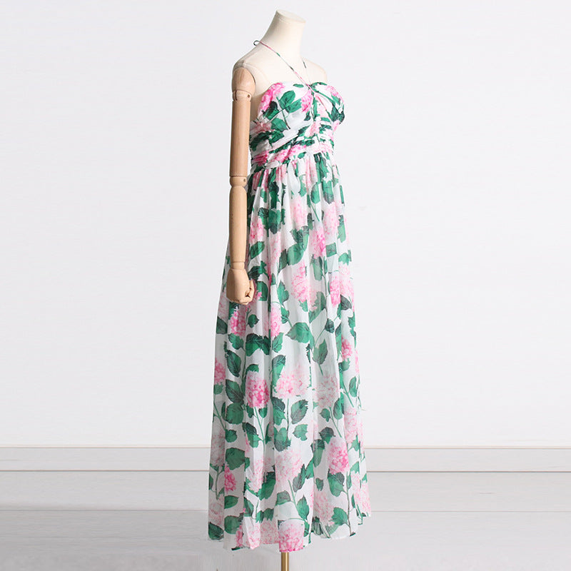 Robe Maxi imprimée verte, été, col licou, sans manches, Sexy, robe Maxi pour femmes