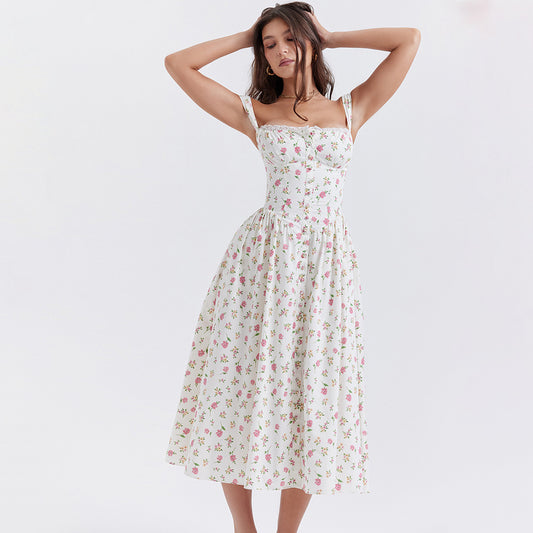 Vestido sin mangas de verano con tirantes sexy y estampado floral para mujer