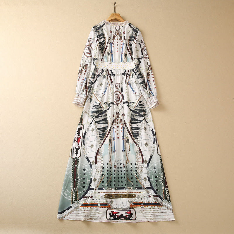 Handmade Bead Diamond V-neck Smocking Long Sleeve Dress