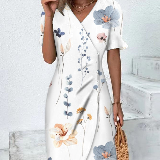 Robe décontractée à imprimé floral et col en V pour femmes