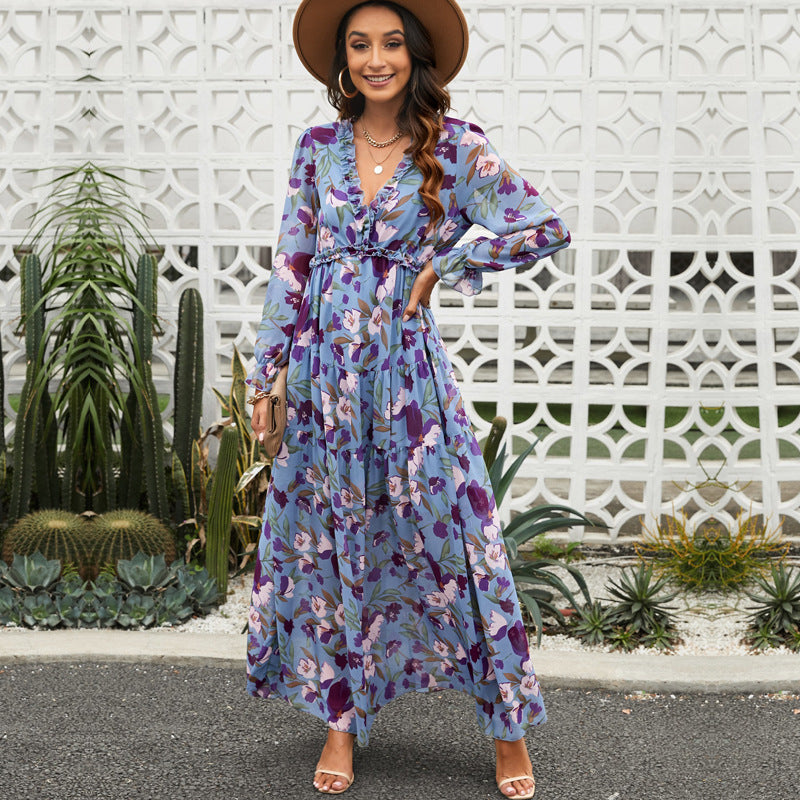 Vestido de tul con flores para mujer Vestido de gasa informal holgado para mujer