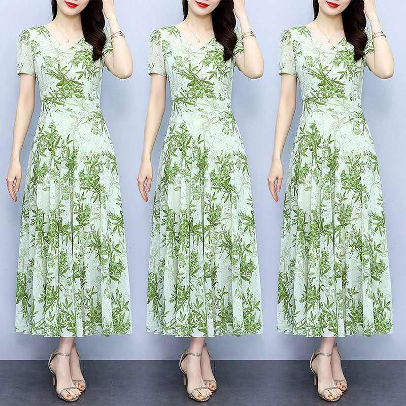 Robe florale en mousseline de soie printemps et automne