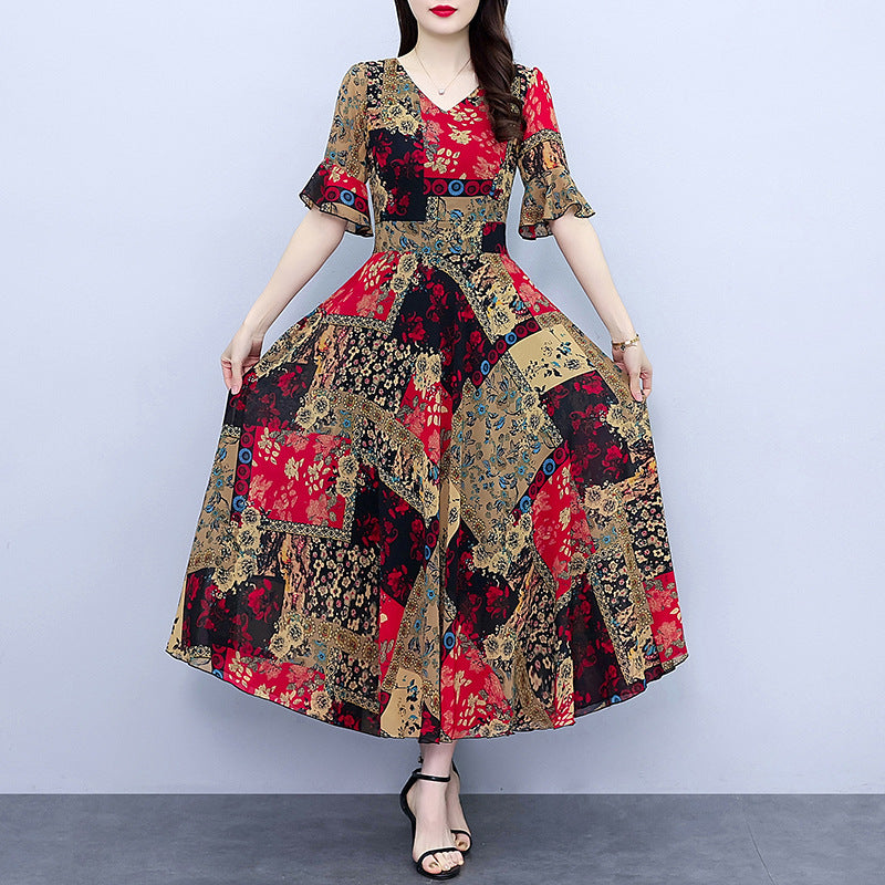 Robe florale en mousseline de soie printemps et automne