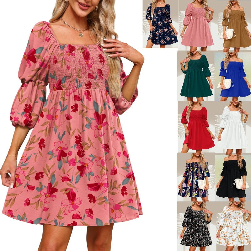 Robe florale à manches bouffantes pour femmes