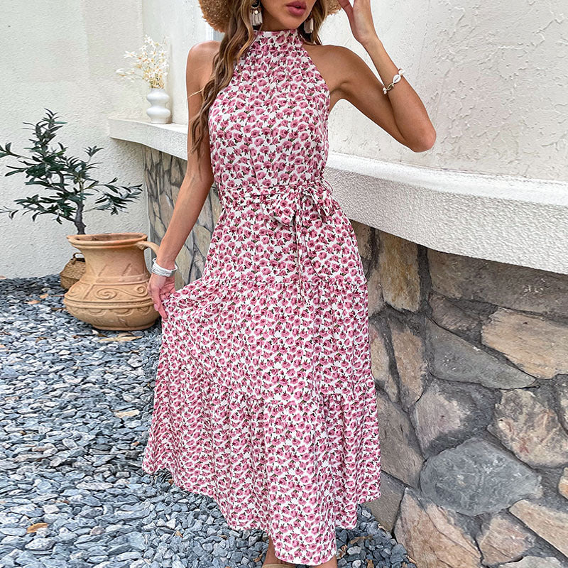 Vestido midi con tirantes de verano Vestido ajustado con cuello halter