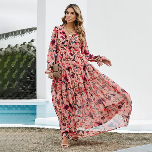 Vestido de tul con flores para mujer Vestido de gasa informal holgado para mujer