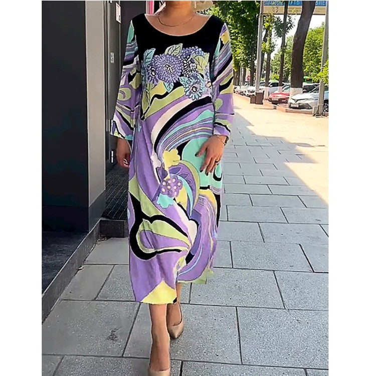 Women's Fashion Casual Floral Satin Dress