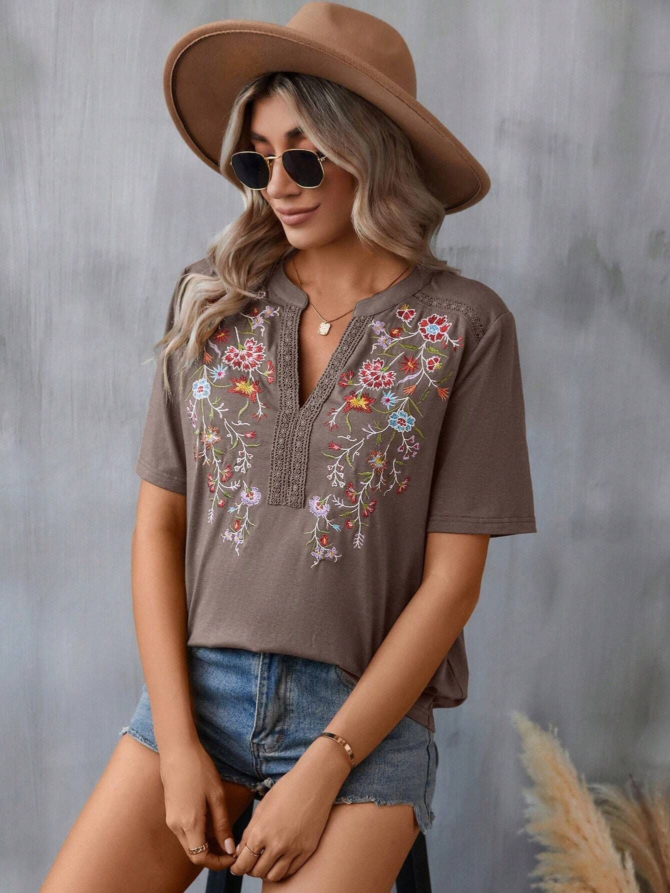 Summer Ten Thousand Needles Embroidery Stitching Lace Lace Collared Blouse Women