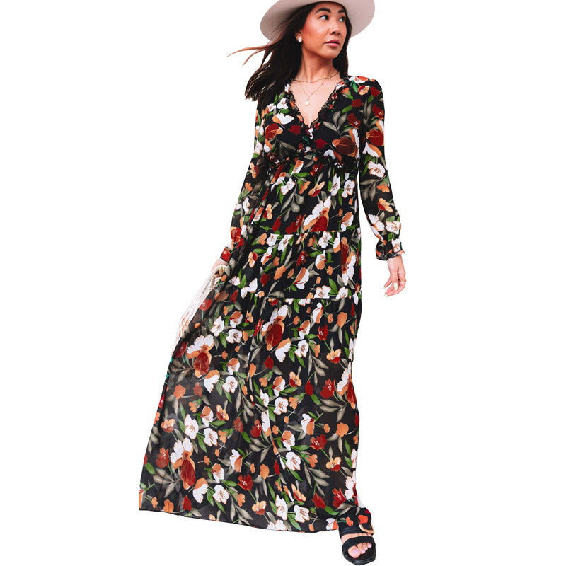 Women Tulle Floral Dress Women Loose Casual Chiffon Dress