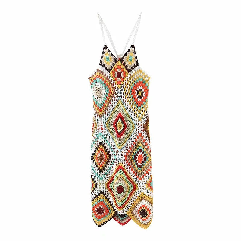 Elegant Sexy Crocheted Hollow Out Cutout Dress High Waist Slimming Slip Dress Women Backless Hip