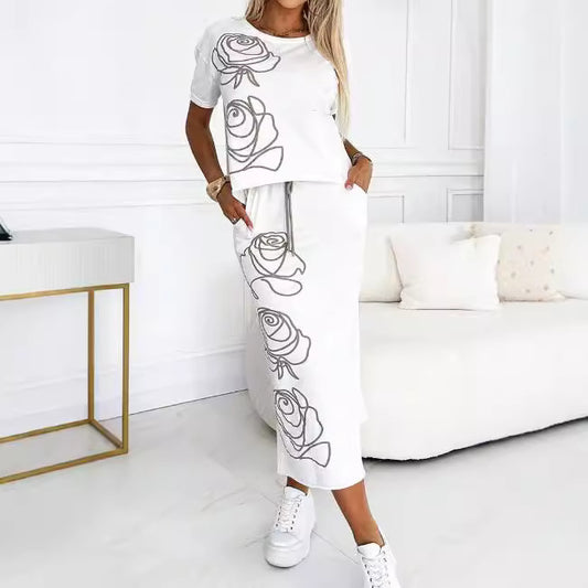 Autumn Women Clothing Printed Two Piece Printed Skirt Sets